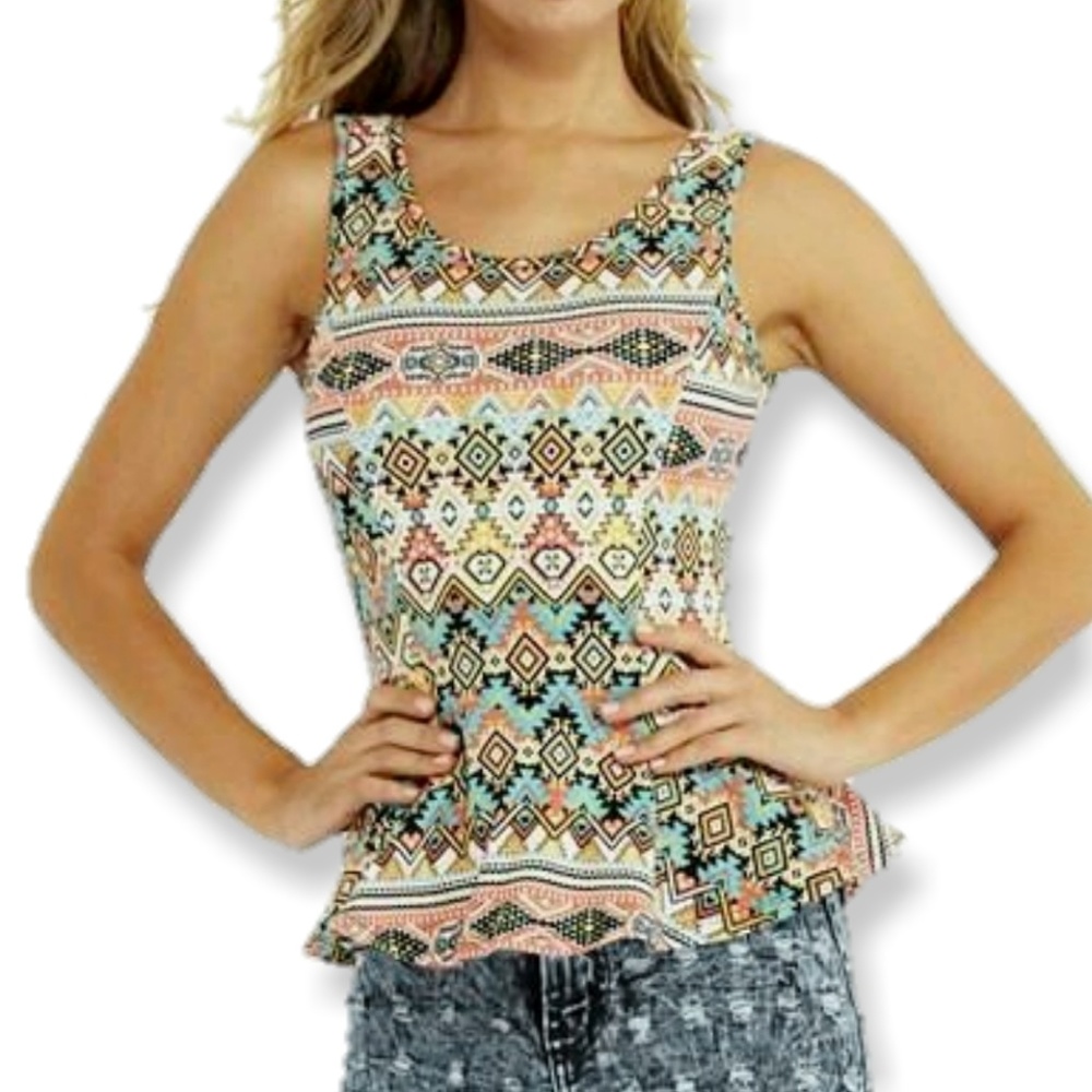 Aztec peplum open back tank top